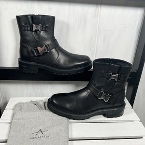 Aquatalia Lillie Weatherproof Leather Moto Boot, Size 7, $550, New With Dust-bag